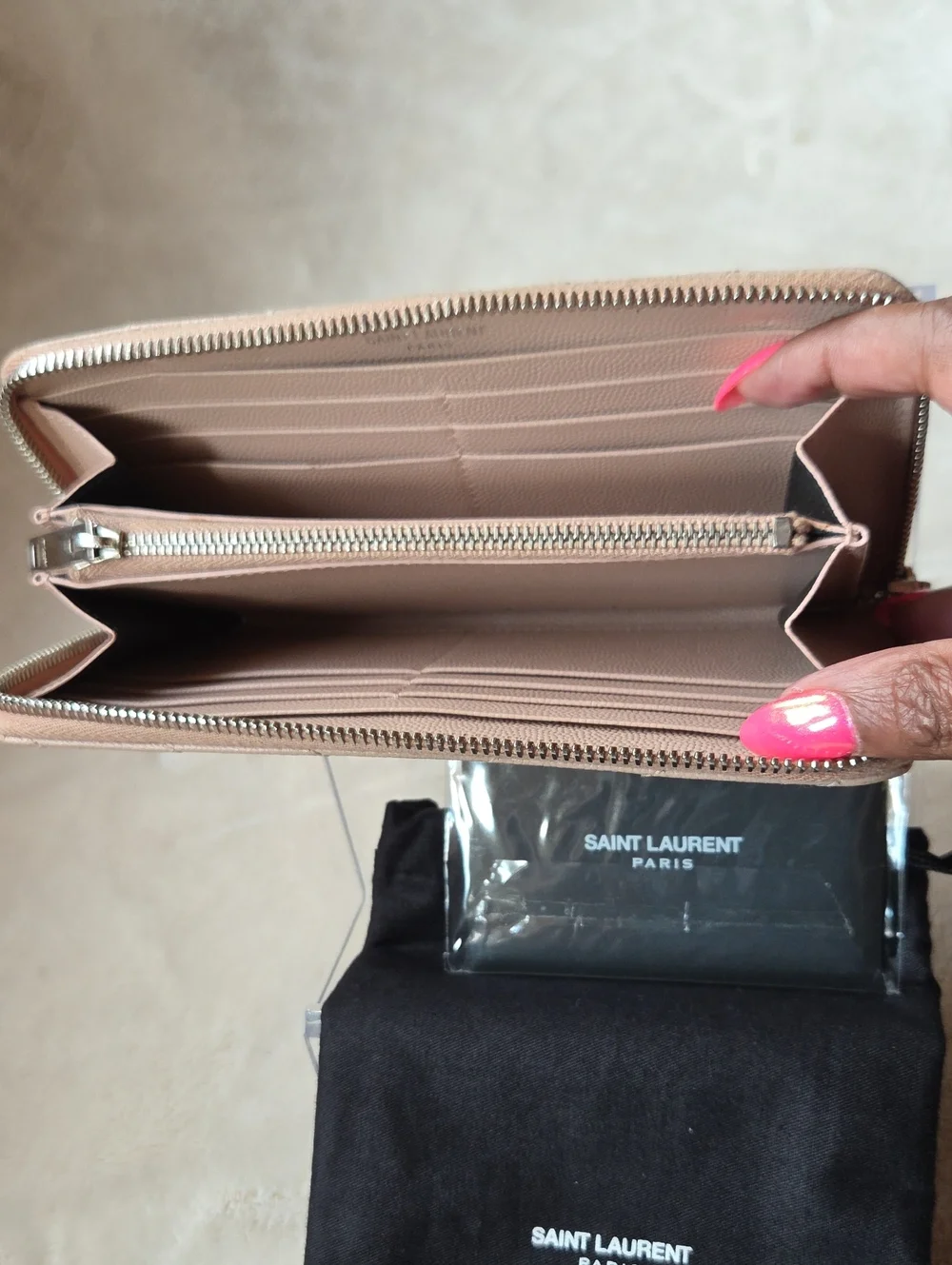 Saint Laurent Light Pink Quilted Zip-Around Wallet with YSL Logo